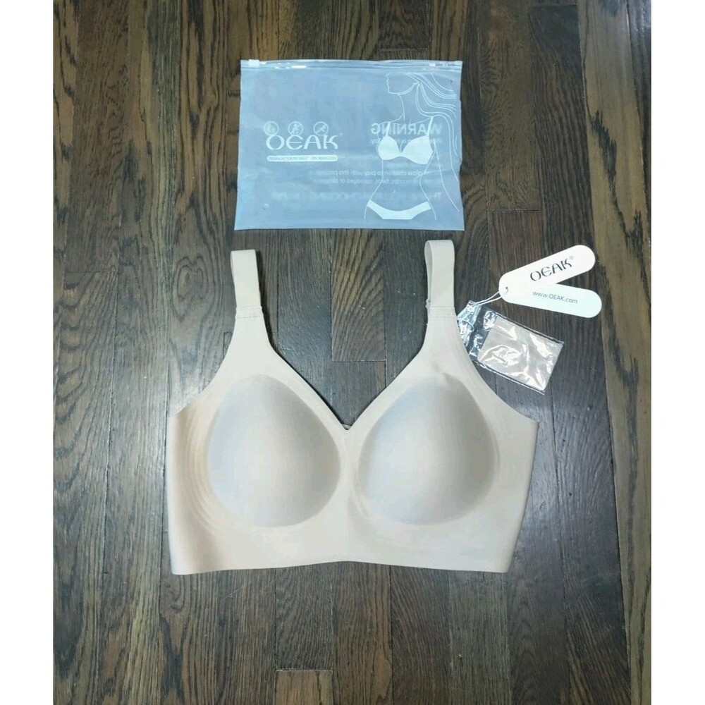 OEAK Women's Wireless Bra Medium Chest 34" Cup Size C Beige Padded Stretch NWT